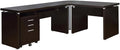 Pemberly Row 2-Piece Wood Home Office Set, L-Shape Desk and Filing Cabinet, 82.75" W x 67" D x 30.75" H, Cappuccino Finish, MDF Construction, Slide-Out Keyboard Tray, 3-Drawer Storage