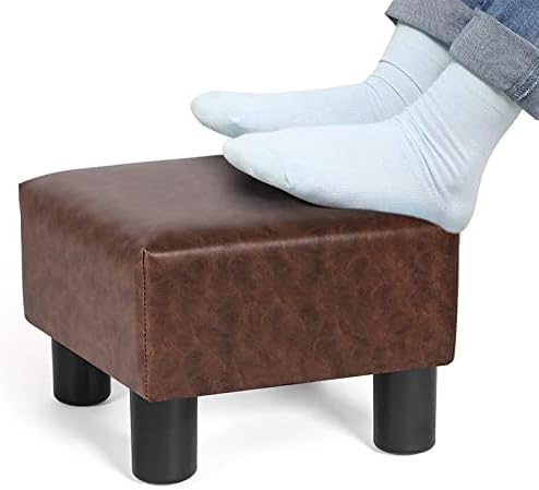 Joveco 12.6" Square Foot Rest for Under Desk PU Leather Foot Stool for Home and Office (Brown PU)