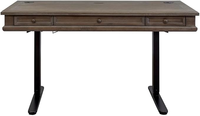 BOWERY HILL Set of 2 Electronic Sit/Stand Desk and Open Bookcase in Gray