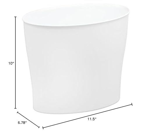 iDesign Small Oval Trash Can - Ideal for Bathroom or Home Office - White - Made in USA