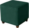 Ottoman Cover Square Velvet Ottoman Covers Protector for Footrest Foot Stool Furniture Stretch Comfortable with Elastic Bottom Small Green