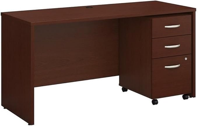Bush Business Furniture Series C 60W x 24D Office Desk with Mobile File Cabinet in Mahogany
