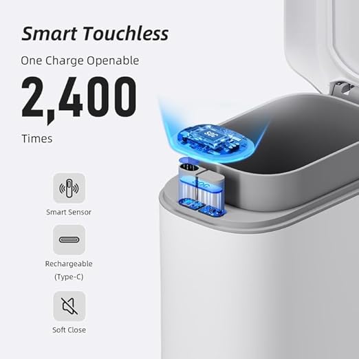 MOPALL Automatic Motion Sensor Bathroom Trash Can with Lid, 3.5 Gallon Touchless Garbage Can, IPX5 Waterproof Smart Small Waste Basket for Bedroom Kitchen Office