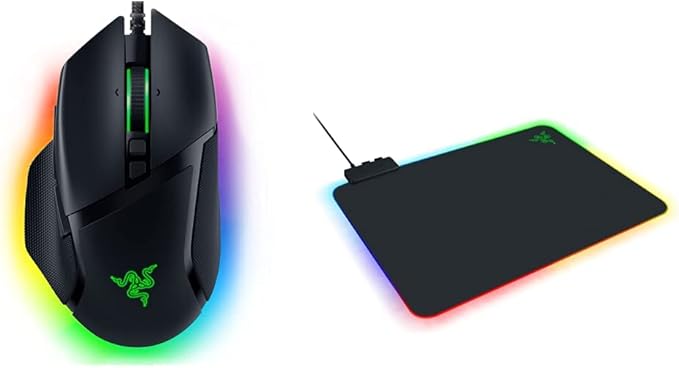 Razer Basilisk V3 Customizable Ergonomic Gaming Mouse + Firefly V2 Hard Surface Gaming Mouse Mat Bundle