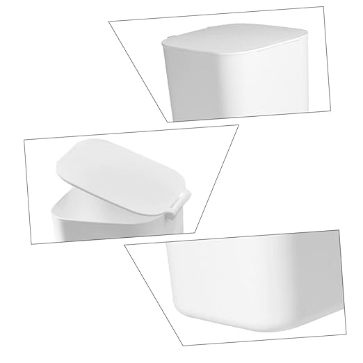 Slim White Kitchen Garbage Can Small Trash Can Lid Desktop Rubbish Storage Bin