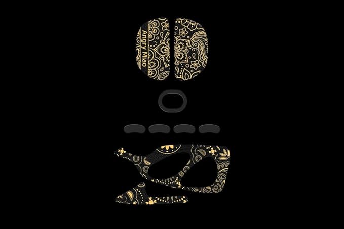 Angry miao Infinity Mouse Replacement Rubber Foot & Anti Slip Sticker, Skates with Anti Slip Grip Tape for Gaming, Smooth Glide and Control, Compatible with AM Infinity Mouse – Gold Paisley