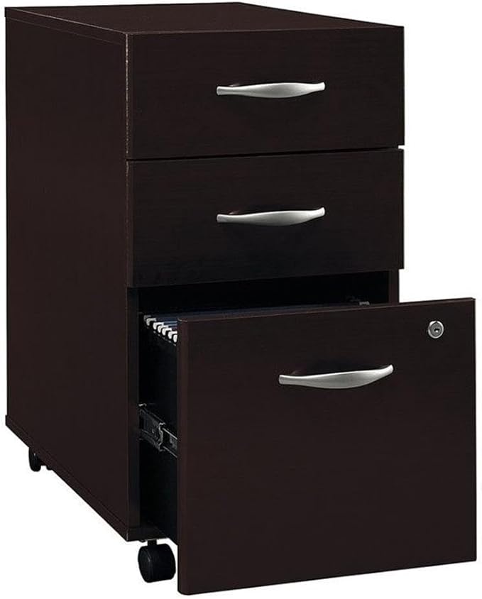 Pemberly Row Set of 2 Wood Mobile File Cabinet & L-Shaped Desk with File Cabinet