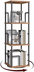MAHANCRIS 3-Tier Rotating Bookshelf, Freestanding Corner Bookshelf, 360° Spinning Bookcase, Industrial Style Storage Rack with Rails, for Living Room, Bedroom, Study, Rustic Brown and Black BKHR1401