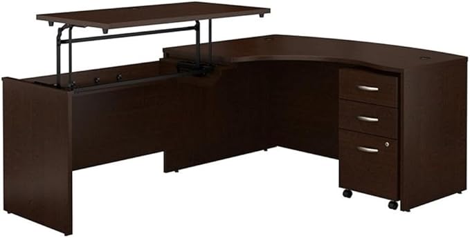 Bush Business Furniture Series C 60W x 43D Left Hand 3 Position Sit to Stand L Shaped Desk with Mobile File Cabinet in Mocha Cherry