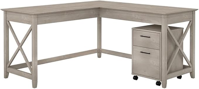 Bush Furniture File Cabinet can roll Underneath The L Desk and Features Front-Locking casters for Secure Placement