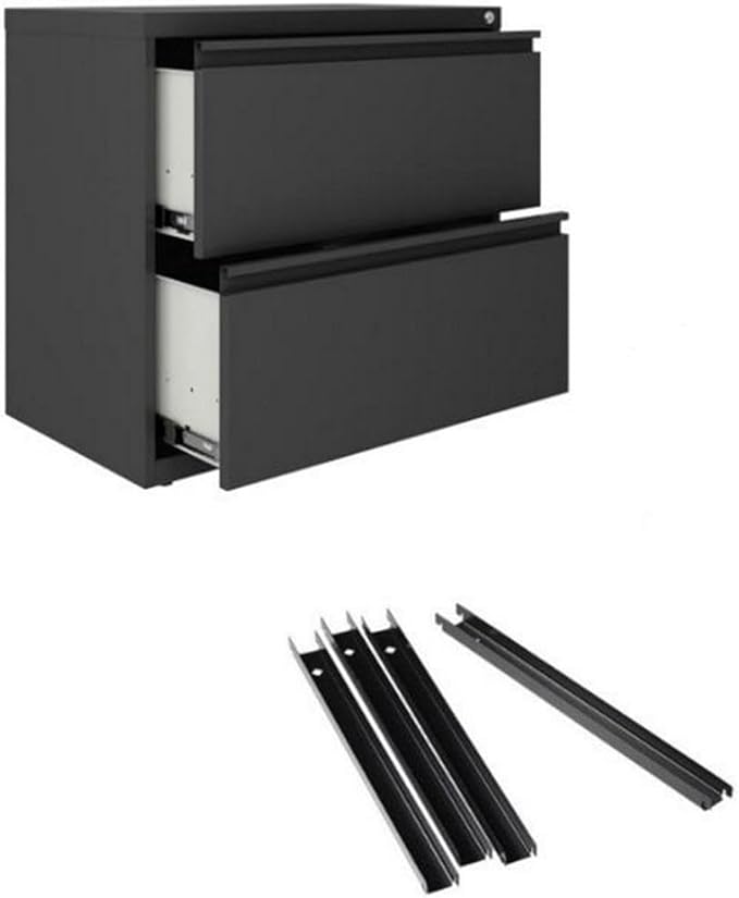 Hirsh 30" W 2 Drawer Metal Lateral Cabinet Set Charcoal with Front to Back Rails, Fully Assembled