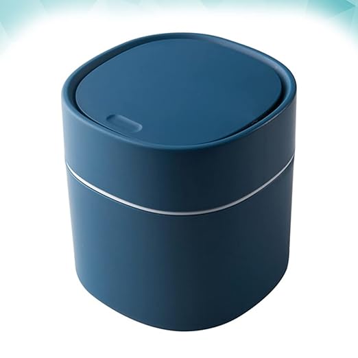 Slim Desktop Garbage Bin Mini Push-Type Waste Container Desk Trash Can Blue Pp Material