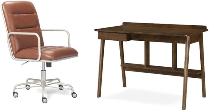 Home Square 2-Piece Set with Leather Chair and Writing Desk in Brown