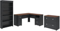 Pemberly Row 3 Piece Office Set, Laminate Over Engineered Wood, Antique Black Finish, Includes L Shaped Desk, Bookcase With Adjustable Shelves, Lateral File Cabinet, Space-Saving Home Office Furniture