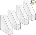 mDesign Plastic Slim Vertical File Folder Storage Organizer Bin with Handle, Hold Notebooks, Binders, Envelopes, Magazines for Home Office, Work Desktops, Ligne Collection, 4 Pack, Clear