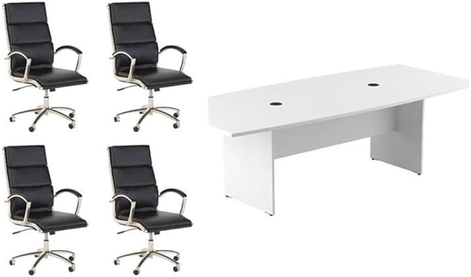 Pemberly Row Set of 5 - White Conference Table & 4 Black Executive Chairs