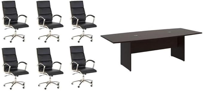 Pemberly Row Set of 7 - Cherry Conference Table & 6 Black Executive Chairs