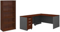 Pemberly Row Set of 2 Wood 5-Shelf Bookcase & L-Shaped Desk with Drawers