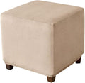 Ottoman Cover Square Velvet Ottoman Covers Protector for Footrest Foot Stool Furniture Stretch Comfortable with Elastic Bottom Small Light Camel