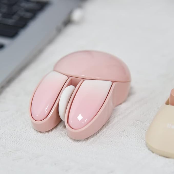 Lomiluskr Cute Bunny Wireless Mouse, Lightweight Soundless Mice, 2.4G Wireless Mice, Candy Colors, Kawaii Rabbit Mouse for Girls and Kids (Pink Bunny)
