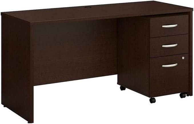 Bush Business Furniture Series C 60W x 24D Office Desk with Mobile File Cabinet in Mocha Cherry