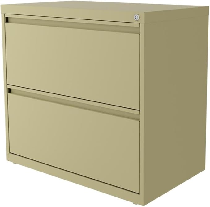 Hirsh 30" W 2 Drawer Metal Lateral Cabinet Set Beige with Front to Back Rails, Fully Assembled