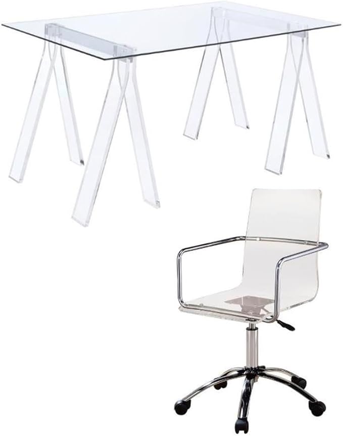 Home Square 2 Piece Set with Acrylic Office Swivel Chair and Writing Desk