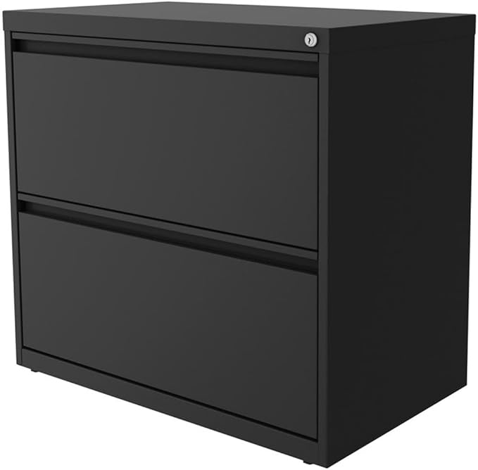 Hirsh 30" W 2 Drawer Metal Lateral Cabinet Set Charcoal with Front to Back Rails, Fully Assembled