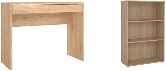 Pemberly Row Set of 2 Desk and Adjustable 3-Shelf Bookcase in Jackson Hickory