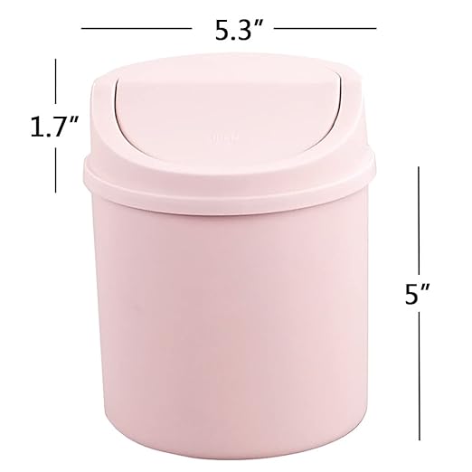 Plastic Tiny Waste Bin, Desktop Mini Trash Can with Swing Lid, Pink