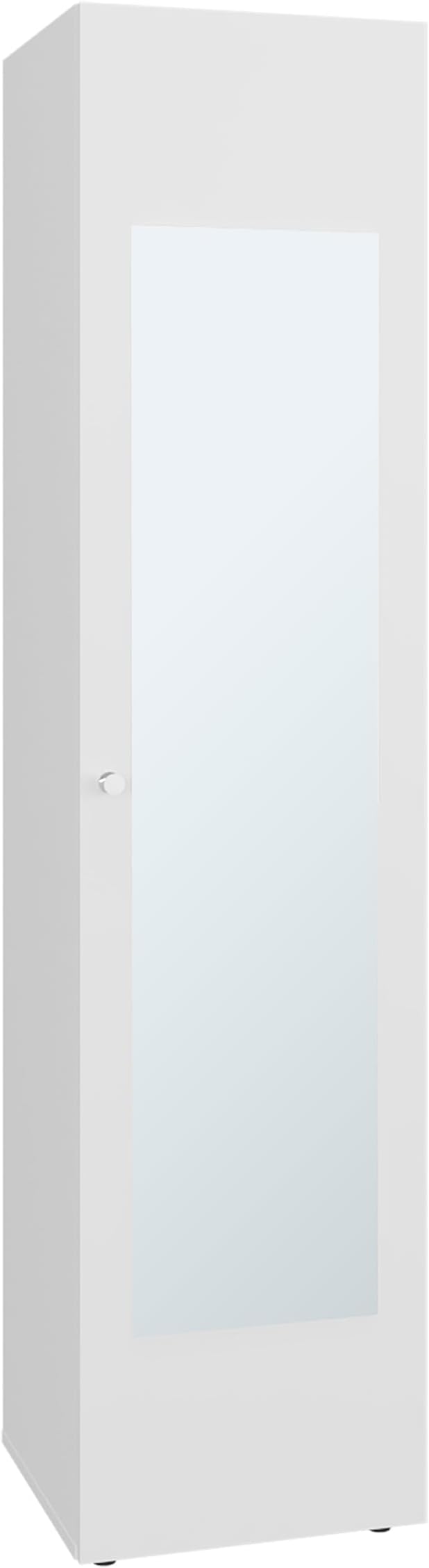White Storage Cabinet with Mirror Full-length mirror on the door adds convenience for quick outfit checks and full-body views positioned directly beside hanging garments and shelves Quick-access sto