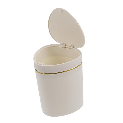 Garneck Slim Desktop Trash Can Push Lid Small Garbage Bin Countertop Waste Container Office Trash Can Portable