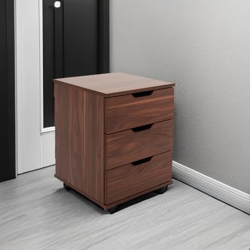 Farini 3-Drawer Vertical Filing Cabinet Rolling Wood Mobile File Cabinets Under Desk for Home Office with Casters,Brown,Fully-Assembled