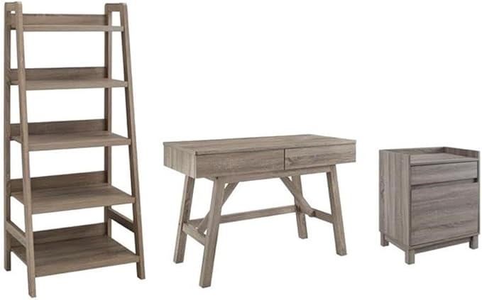 Pemberly Row Set of 3 Filing Cabinet & Ladder Bookcase & Small Space Desk
