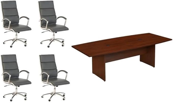 Pemberly Row Set of 5 - Cherry Conference Table & 4 Dark Gray Executive Chairs