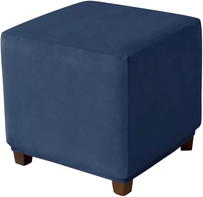 Ottoman Cover Square Velvet Ottoman Covers Protector for Footrest Foot Stool Furniture Stretch Comfortable with Elastic Bottom Large Navy