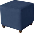 Ottoman Cover Square Velvet Ottoman Covers Protector for Footrest Foot Stool Furniture Stretch Comfortable with Elastic Bottom Small Navy