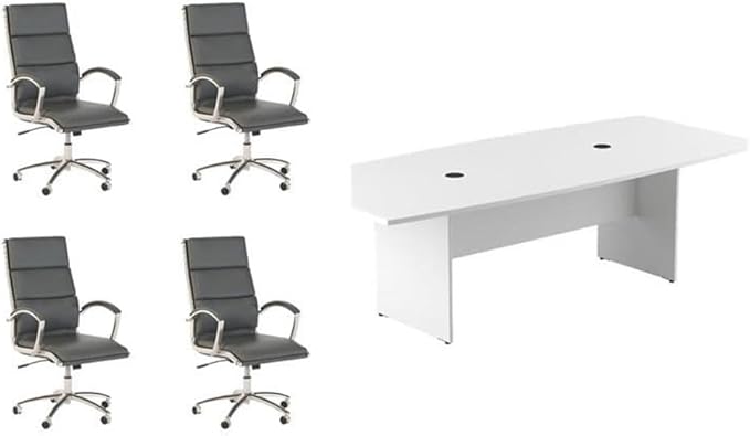 Pemberly Row Set of 5 - White Conference Table & 4 Dark Gray Executive Chairs