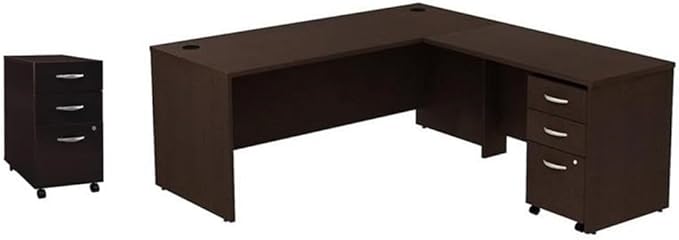 Pemberly Row Set of 2 Wood Mobile File Cabinet & L-Shaped Desk with File Cabinet
