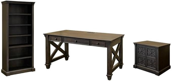 Pemberly Row Set of 3 Wood Office Writing Table & Filing Cabinet & Bookcase