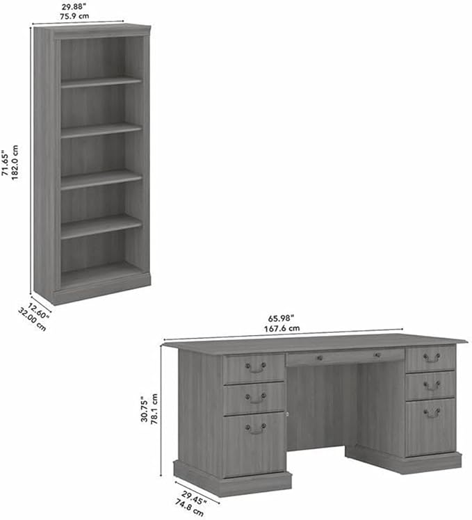 Bush Furniture Saratoga Executive Desk and Bookcase Set in Modern Gray