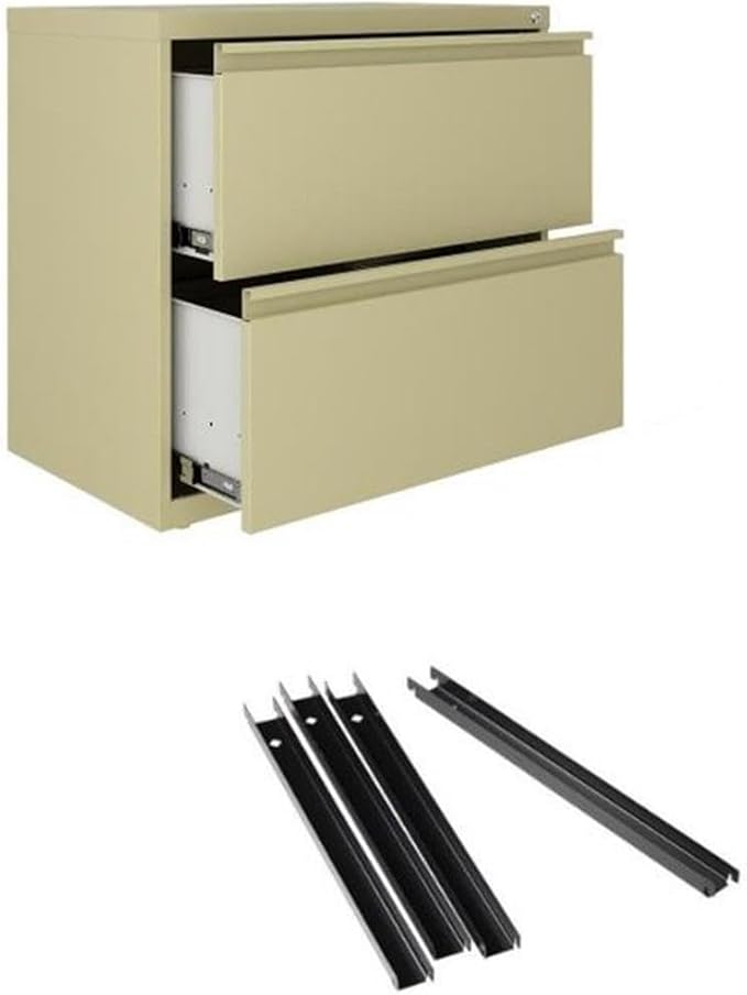 Hirsh 30" W 2 Drawer Metal Lateral Cabinet Set Beige with Front to Back Rails, Fully Assembled