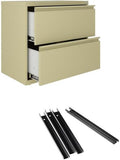 Hirsh 30" W 2 Drawer Metal Lateral Cabinet Set Beige with Front to Back Rails, Fully Assembled