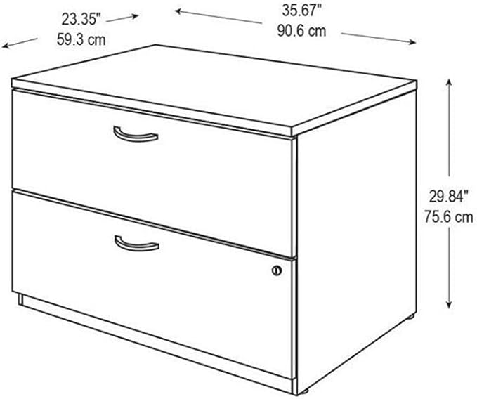 Pemberly Row Set of 2 Wood L-Shaped Desk & Lateral File Cabinet in Hansen Cherry