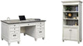 BOWERY HILL Set of 2 Double Pedestal Desk and Bookcase with Doors in White