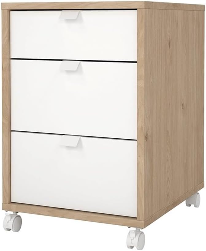 Pemberly Row Set of 2 Writing Desk and 3-Drawers Mobile Cabinet with Casters