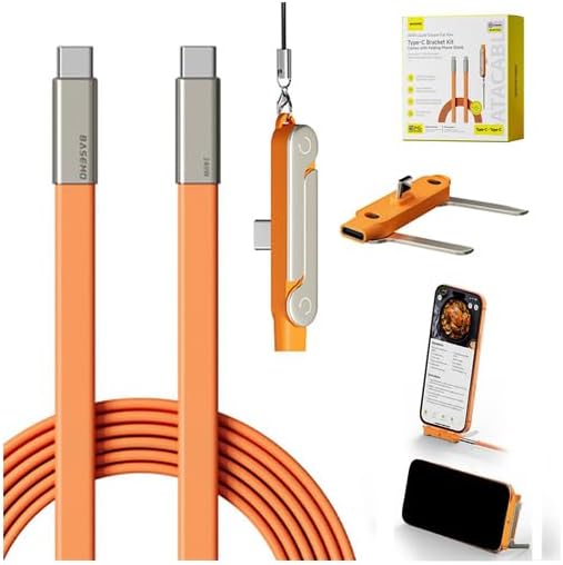 2 in 1 Invisible Holder Charger Cable with Stand,240W Super Fast Charging Cord with Detachable Foldable Stand,USB-C Charge Cable,Compatible with iPhone for Samsung for Gaming Office Car Travel