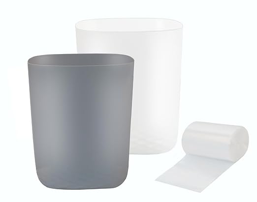 Small Trash Can with 60 Count of Trash Bags,2.5 Gallon Wastebasket Recycling Bin Trash Can for Bathroom Bedroom Office Kitchen (2, White+Gray)