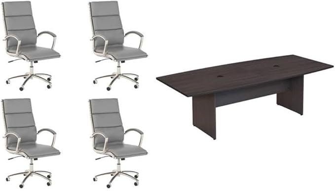 Pemberly Row Set of 5 - Gray Conference Table & 4 Light Gray Executive Chairs