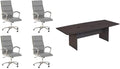 Pemberly Row Set of 5 - Gray Conference Table & 4 Light Gray Executive Chairs